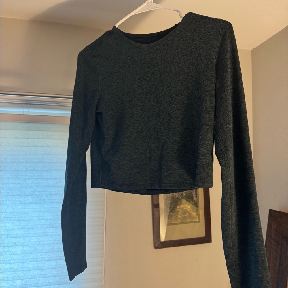 Women's Turquoise/Black Long Sleeve Crop Top